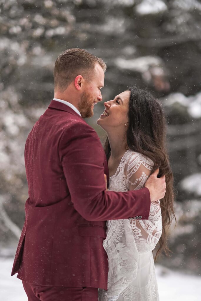 bridal portraits in winter forest