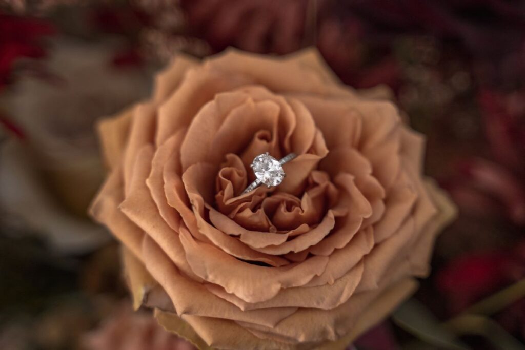 details of rings at hood river mountain forest winter elopement